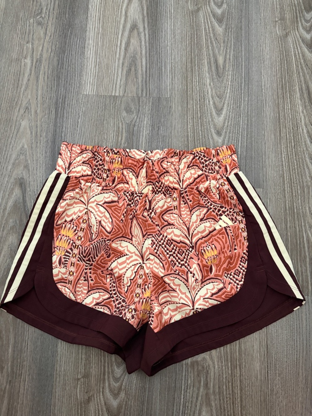 adidas x FARM rio Pink Floral Athletic Shorts with Burgundy Trim